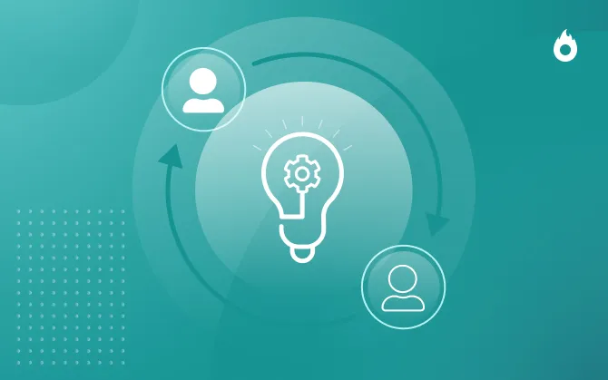 Coaching: lightbulb with a gear inside, surrounded by a cycle between two people