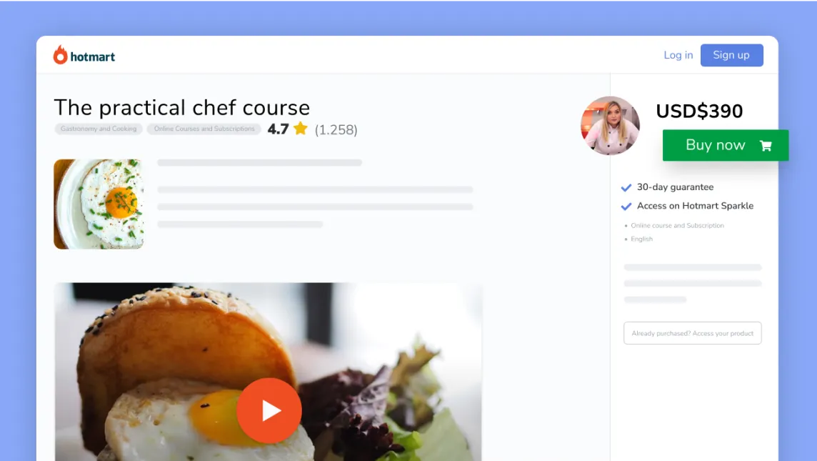 Screenshot of a Product Page from a cooking course.