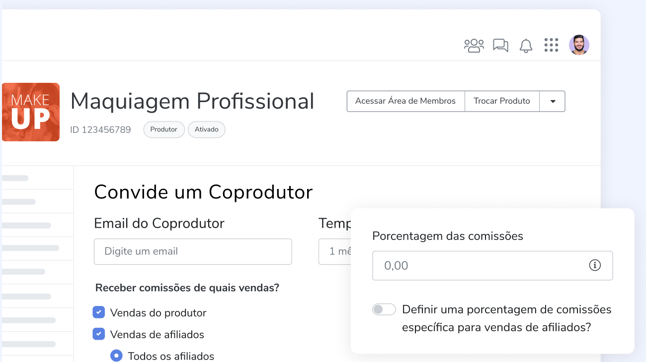Imagem da tela de Coprodução da plataforma Hotmart.