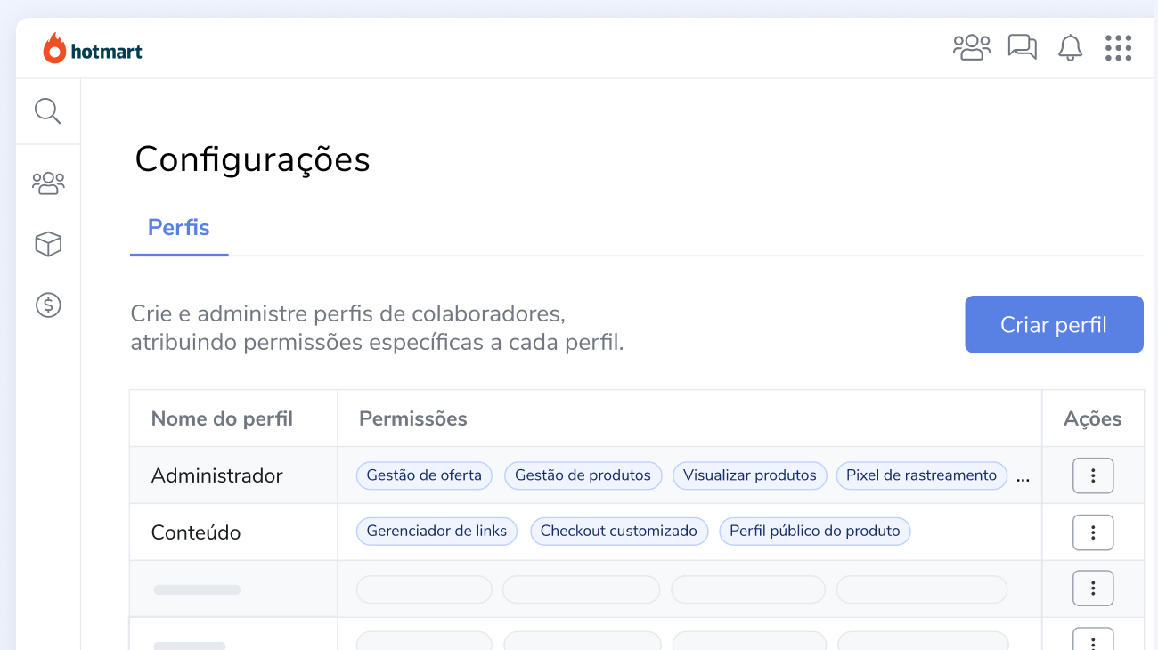 Imagem da tela de configurações da Central de Colaboradores da plataforma Hotmart.