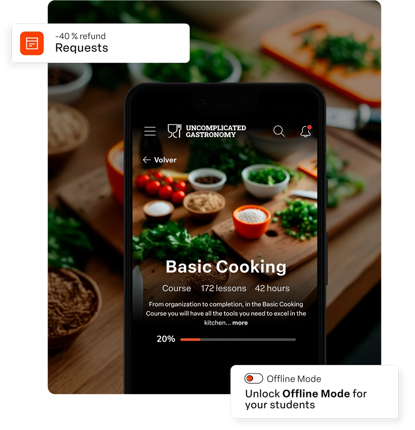 Photo of a mobile app on a smartphone displaying an online course screen.